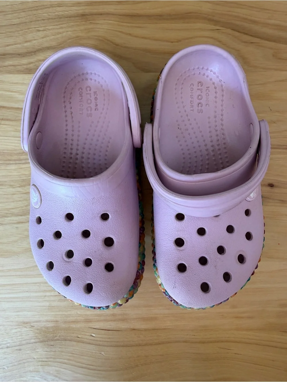 Toddler Girl Crocs with Rainbow Trim